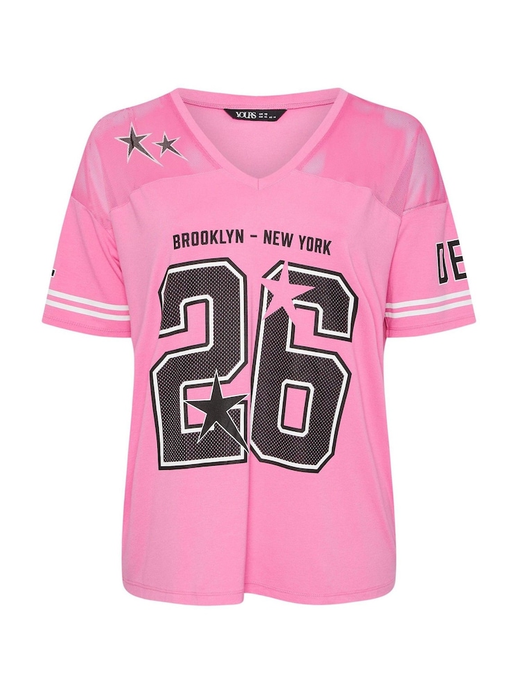 Yours Curve Pink Varsity T-Shirt - Image 5 of 5