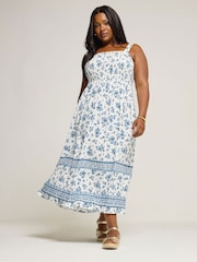 Yours Curve Blue Ditsy Print Maxi Dress - Image 1 of 5