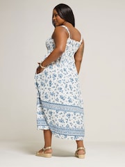 Yours Curve Blue Ditsy Print Maxi Dress - Image 3 of 5