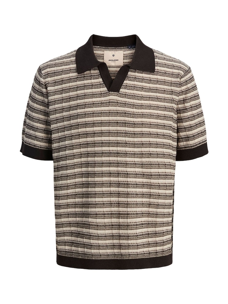 JACK & JONES Brown V-Neck Knitted Polo Top - Image 1 of 4