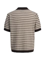JACK & JONES Brown V-Neck Knitted Polo Top - Image 2 of 4