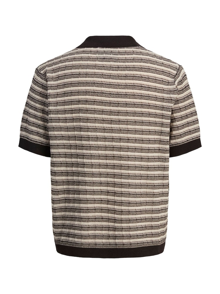JACK & JONES Brown V-Neck Knitted Polo Top - Image 2 of 4