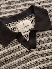 JACK & JONES Brown V-Neck Knitted Polo Top - Image 4 of 4