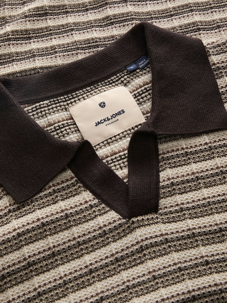 JACK & JONES Brown V-Neck Knitted Polo Top - Image 4 of 4