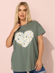 Yours Curve Green Printed T-Shirt - Image 1 of 5