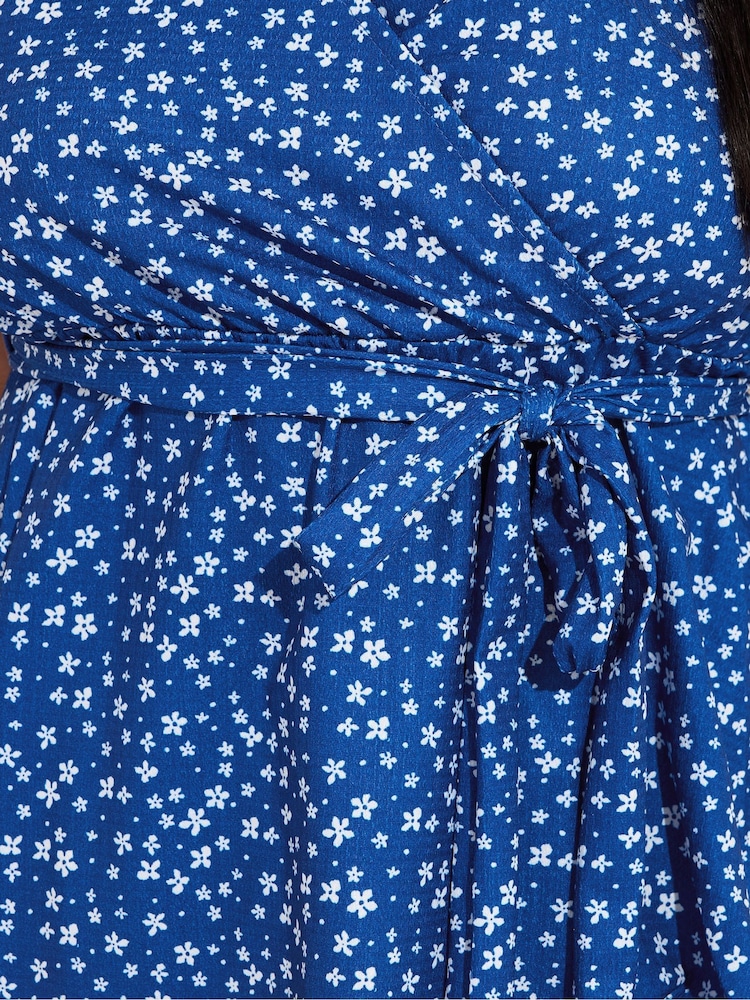 Yours Curve Blue Wrap Front Blouse - Image 5 of 5