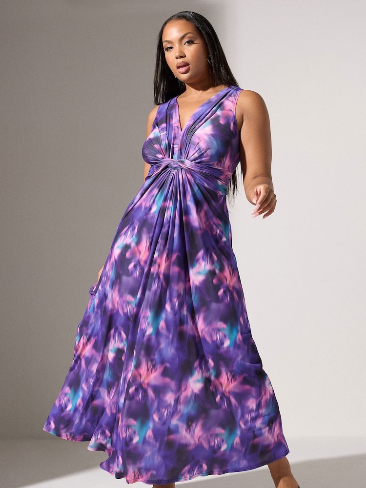 Yours Curve Purple London Knot Front Maxi Dress - Image 1 of 5