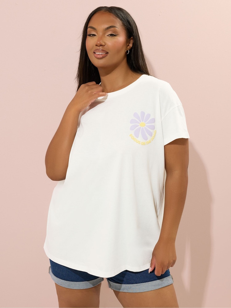 Yours Curve White Printed T-Shirt - Image 1 of 7