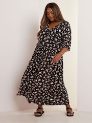 Vestido longo Yours Curve com estampa floral e amarração frontal - Imagem 3 de 5