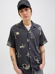 JACK & JONES Grey Hand Drawn Textured Graphic Print Shirt - Image 2 of 5