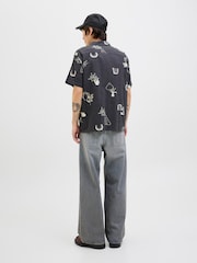 JACK & JONES Grey Hand Drawn Textured Graphic Print Shirt - Image 3 of 5