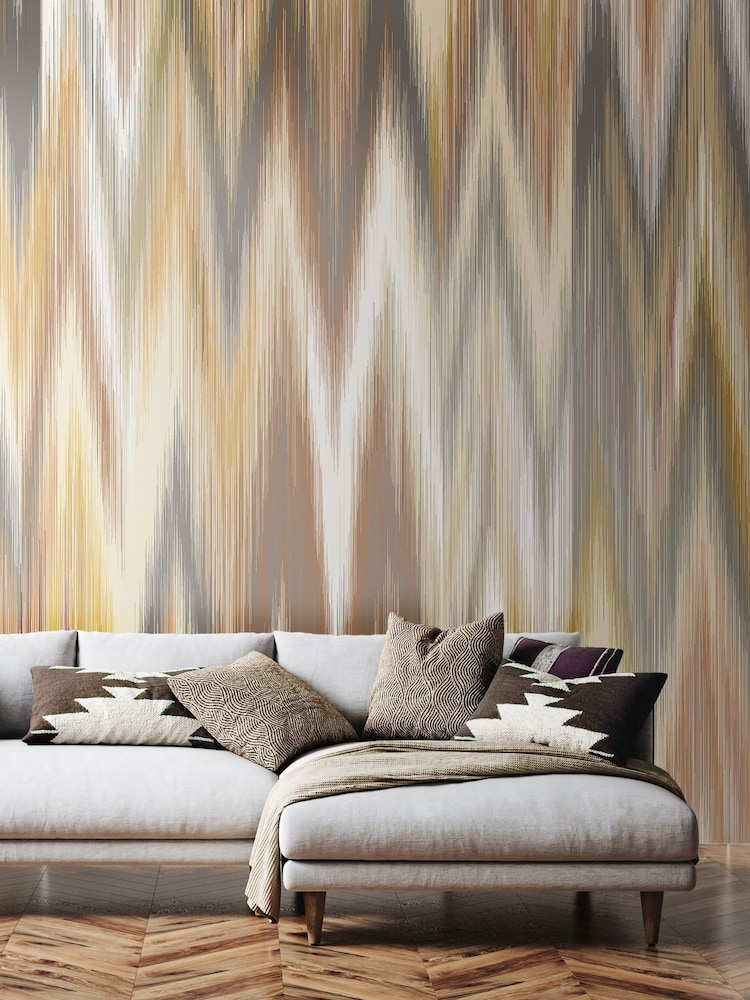 Origin Murals Natural Linen Ikat Zig Zag 2.8m x 3.5m Wall Mural - Image 1 of 3 Origin Murals Natural Linen Ikat Zig Zag 2.8m x 3.5m Wall Mural - Image 1 of 3