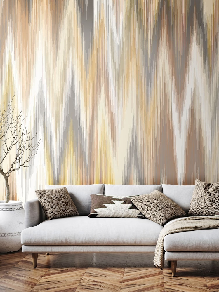 Origin Murals Natural Linen Ikat Zig Zag 2.8m x 3.5m Wall Mural - Image 2 of 3 Origin Murals Natural Linen Ikat Zig Zag 2.8m x 3.5m Wall Mural - Image 2 of 3