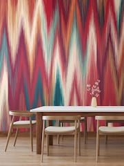 Origin Murals Raspberry Red Ikat Zig Zag 2.8m x 3.5m Wall Mural - Image 1 of 3