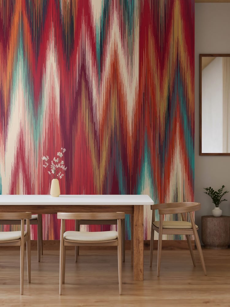Origin Murals Raspberry Red Ikat Zig Zag 2.8m x 3.5m Wall Mural - Image 2 of 3