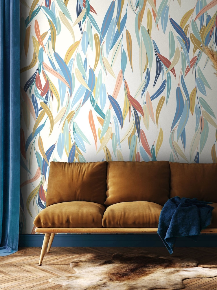 Origin Murals Denim Blue and Apricot Willow Leaves 2.8m x 3.5m Wall Mural - Image 1 of 3 Origin Murals Denim Blue and Apricot Willow Leaves 2.8m x 3.5m Wall Mural - Image 1 of 3