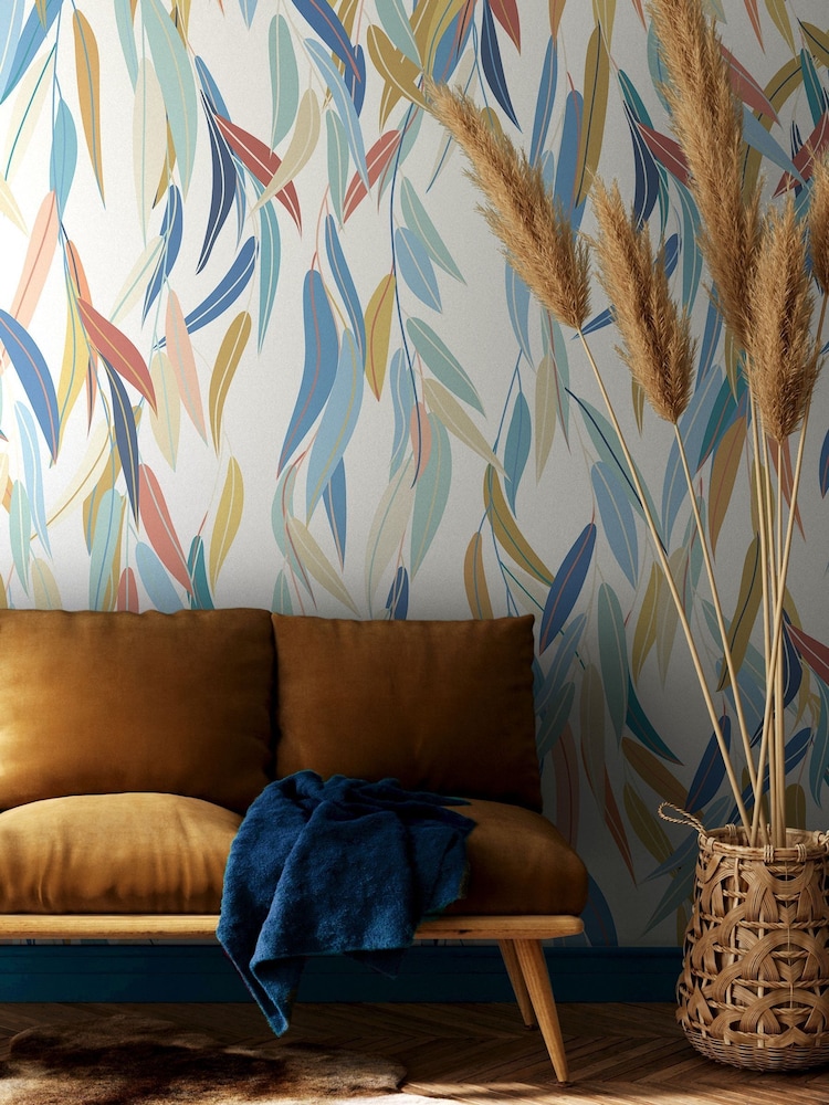 Origin Murals Denim Blue and Apricot Willow Leaves 2.8m x 3.5m Wall Mural - Image 2 of 3 Origin Murals Denim Blue and Apricot Willow Leaves 2.8m x 3.5m Wall Mural - Image 2 of 3