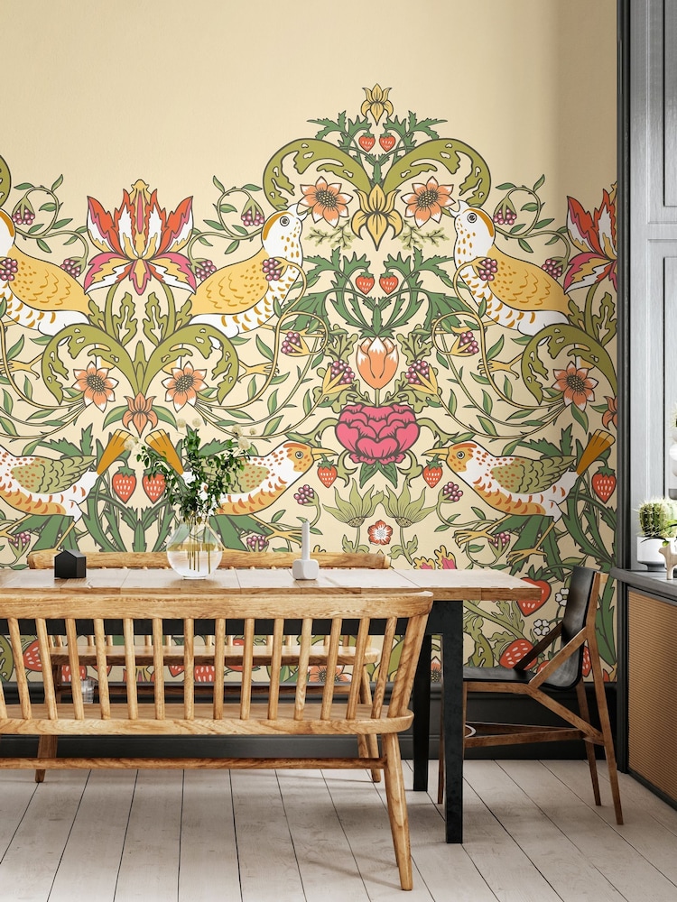 Origin Murals Gold and Olive Birds Fruit and Foliage Wall Mural - Image 2 of 4