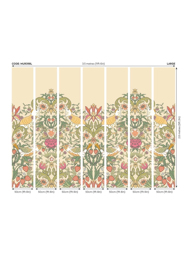 Origin Murals Gold and Olive Birds Fruit and Foliage Wall Mural - Image 4 of 4