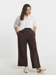 Simply Be Brown Scuba Crepe Wide Leg Trousers - Image 1 of 5