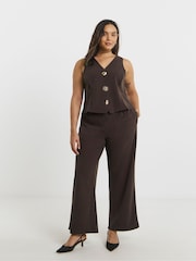 Simply Be Brown Scuba Crepe Wide Leg Trousers - Image 2 of 5