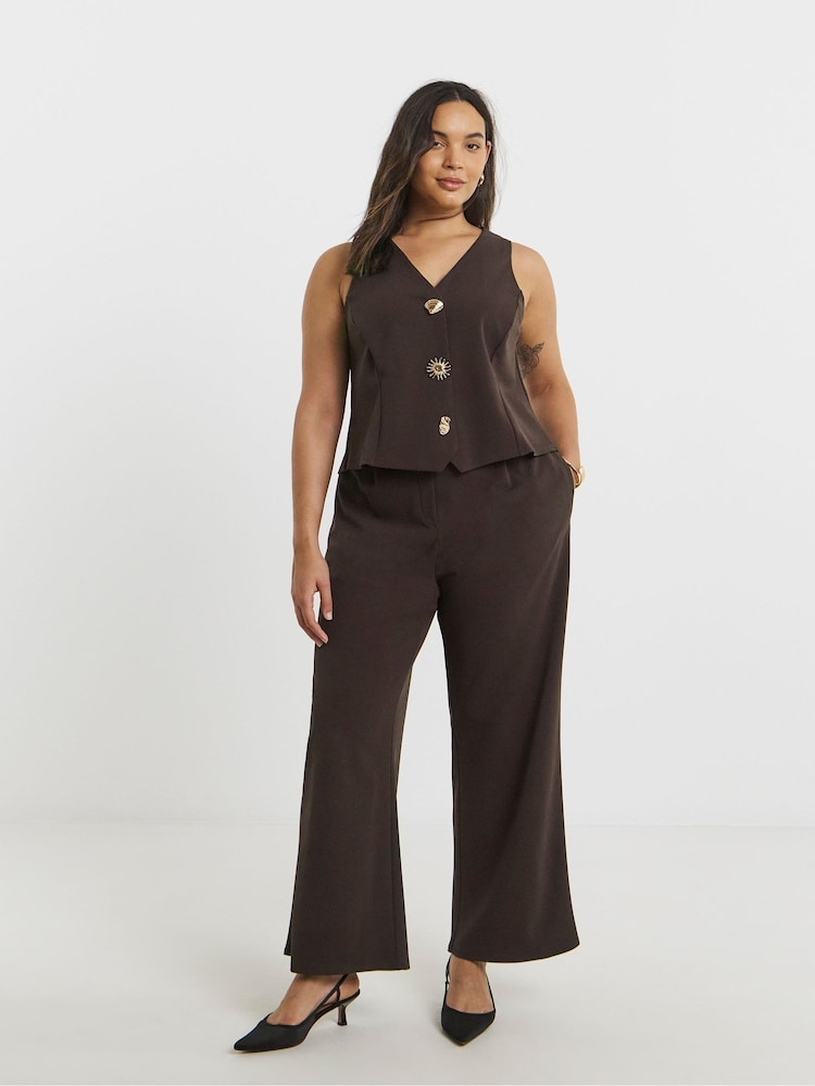 Simply Be Brown Scuba Crepe Wide Leg Trousers - Image 2 of 5