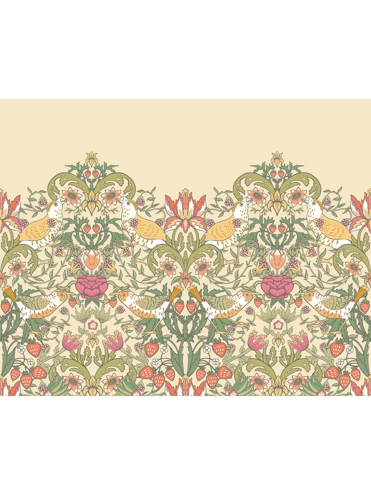 Origin Murals Gold and Olive Birds Fruit and Foliage A4 Wallpaper Sample - Image 1 of 1