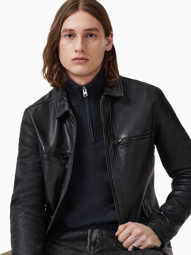 AllSaints Blue Chrome Kilburn Quarter Zip Funnel Jumper - Image 2 of 7 AllSaints Blue Chrome Kilburn Quarter Zip Funnel Jumper - Image 2 of 7