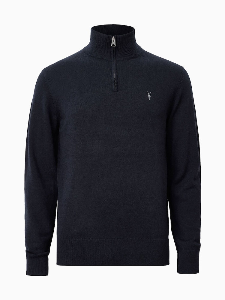 AllSaints Blue Chrome Kilburn Quarter Zip Funnel Jumper - Image 7 of 7 AllSaints Blue Chrome Kilburn Quarter Zip Funnel Jumper - Image 7 of 7