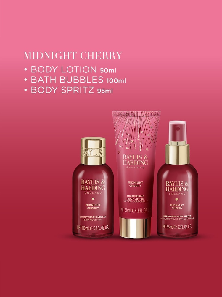 Baylis & Harding Midnight Cherry Gift Wrapped Pamper Trio Gift Set - Image 2 of 5