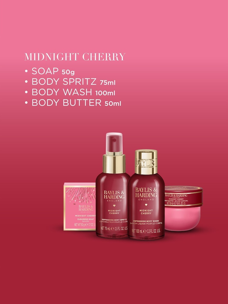 Baylis & Harding Midnight Cherry Luxury Travel Wash Bag Gift Set - Image 2 of 5 Baylis & Harding Midnight Cherry Luxury Travel Wash Bag Gift Set - Image 2 of 5