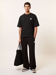Reiss Black Rainer Monogram Cotton Oversized T-Shirt - Image 1 of 6