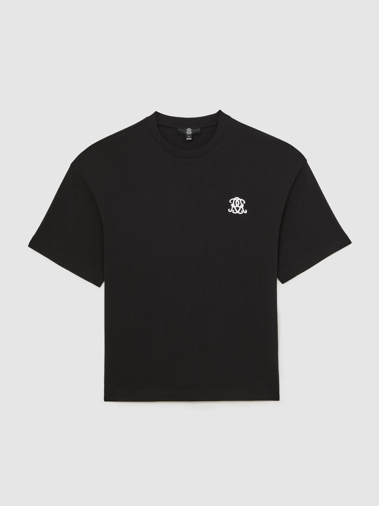 Reiss Black Rainer Monogram Cotton Oversized T-Shirt - Image 2 of 6
