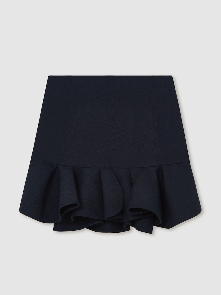 Reiss Navy Robin Ruffle-Hem Mini Skirt - Image 2 of 5