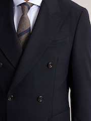 Reiss Navy Belmont Double-Breasted Textured Suit Blazer Slim-Fit With Wool - Image 3 of 8