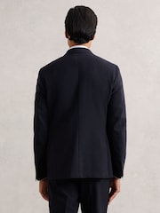 Reiss Navy Belmont Double-Breasted Textured Suit Blazer Slim-Fit With Wool - Image 5 of 8