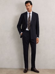 Reiss Navy Belmont Double-Breasted Textured Suit Blazer Slim-Fit With Wool - Image 6 of 8
