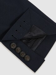 Reiss Navy Belmont Double-Breasted Textured Suit Blazer Slim-Fit With Wool - Image 8 of 8