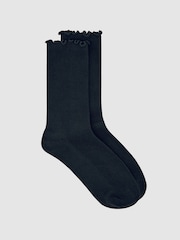 Reiss Black Rae Ribbed Frilly Socks - Image 1 of 3