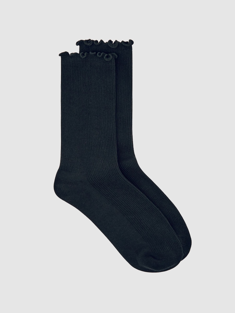 Reiss Black Rae Ribbed Frilly Socks - Image 1 of 3 Reiss Black Rae Ribbed Frilly Socks - Image 1 of 3