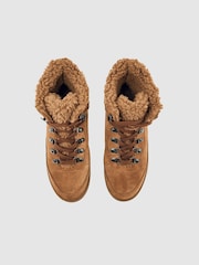 Reiss Tan Siarah Suede Faux-Shearling Trainer Boots - Image 3 of 4