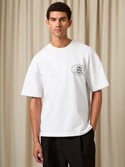 Reiss White Cuthbert Monogram Print Cotton Oversized T-Shirt - Image 1 of 6