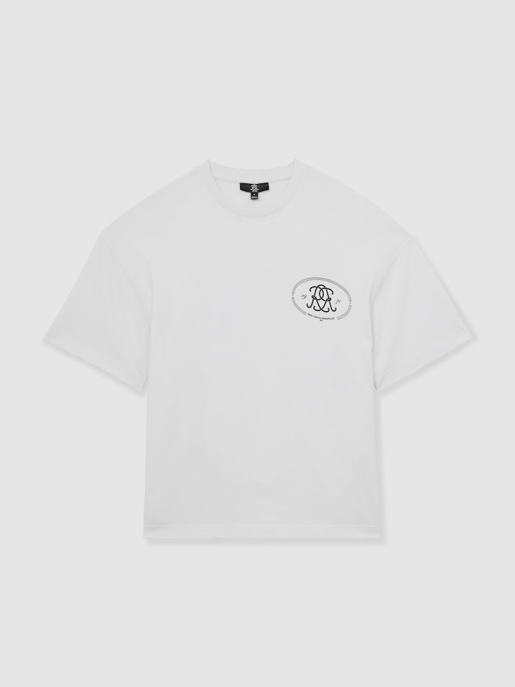 Reiss White Cuthbert Monogram Print Cotton Oversized T-Shirt - Image 2 of 6