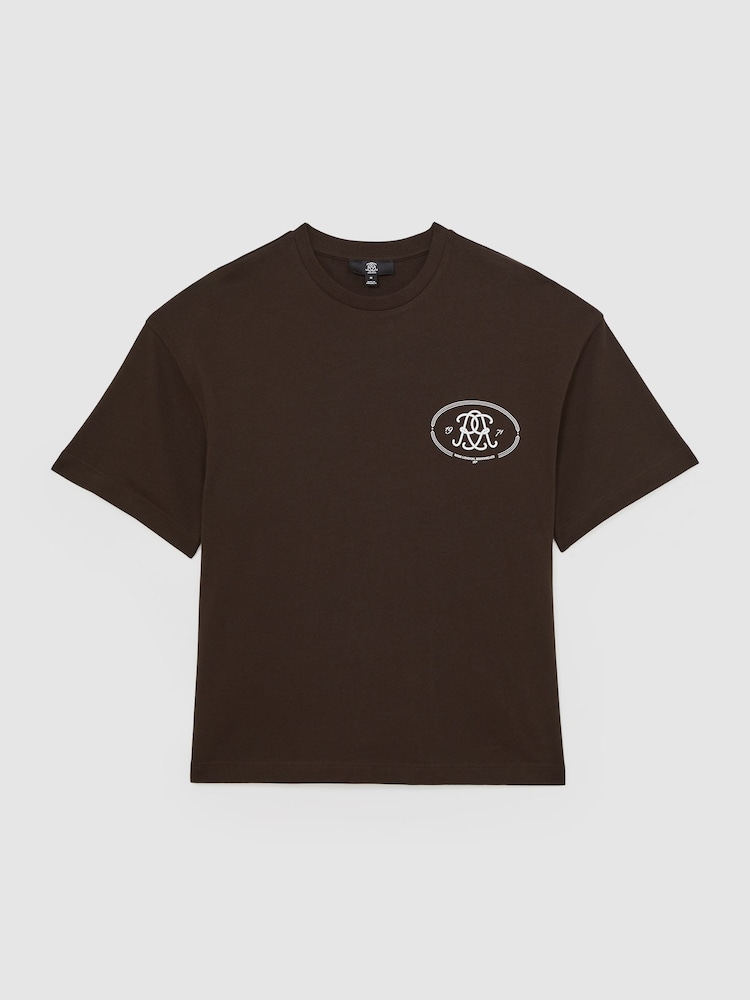 Reiss Brown Cuthbert Monogram Print Cotton Oversized T-Shirt - Image 2 of 6