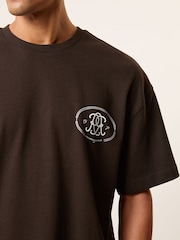 Reiss Brown Cuthbert Monogram Print Cotton Oversized T-Shirt - Image 4 of 6