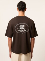 Reiss Brown Cuthbert Monogram Print Cotton Oversized T-Shirt - Image 5 of 6