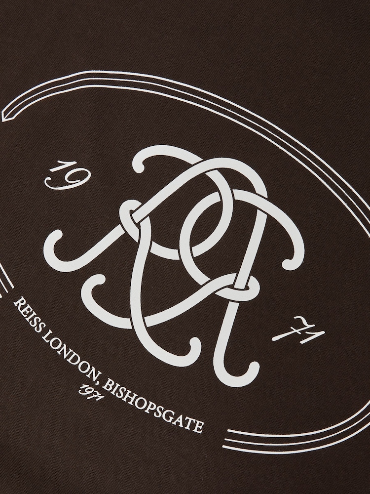 Reiss Brown Cuthbert Monogram Print Cotton Oversized T-Shirt - Image 6 of 6