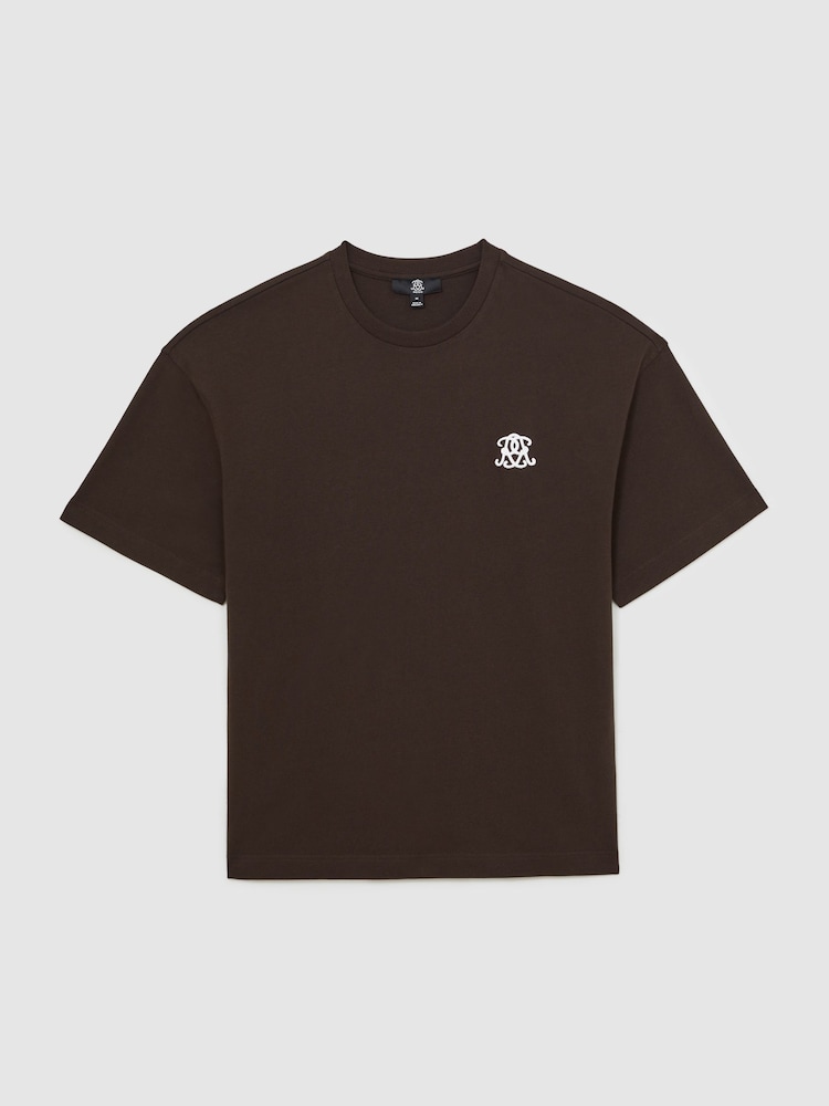 Reiss Brown Rainer Monogram Cotton Oversized T-Shirt - Image 2 of 6