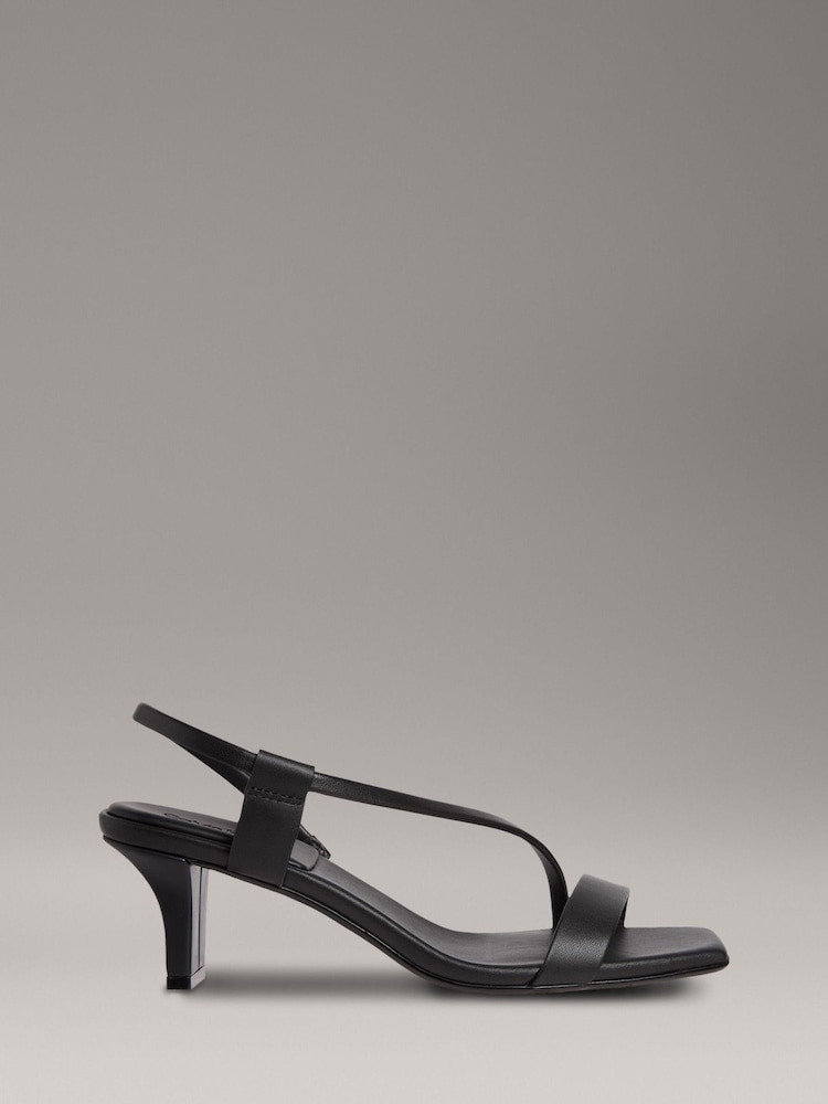 Calvin Klein Black Square Leather Heel Sandals - Image 1 of 5