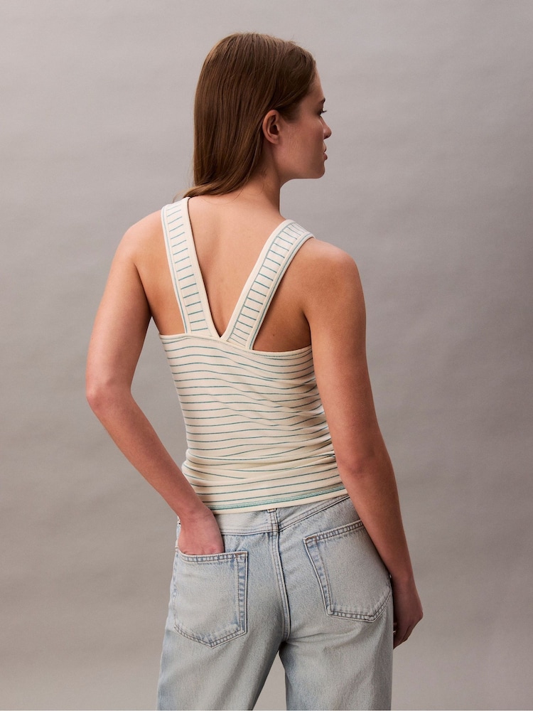 Calvin Klein Yellow Rib Stripe Tank Top - Image 2 of 5